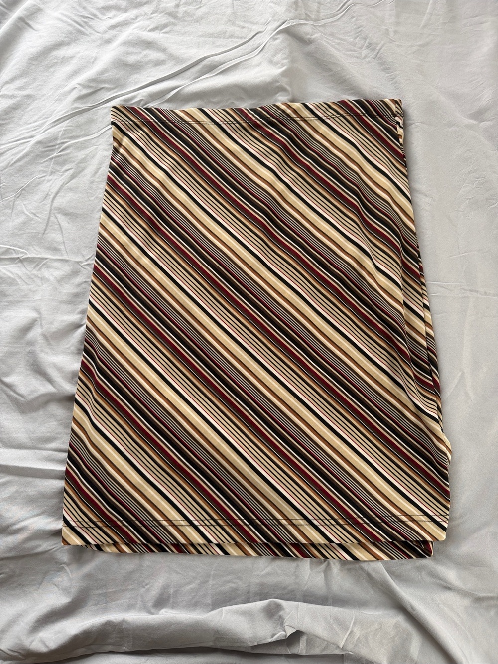 Striped Diagonal Pencil Skirt in Cream, Black & Red